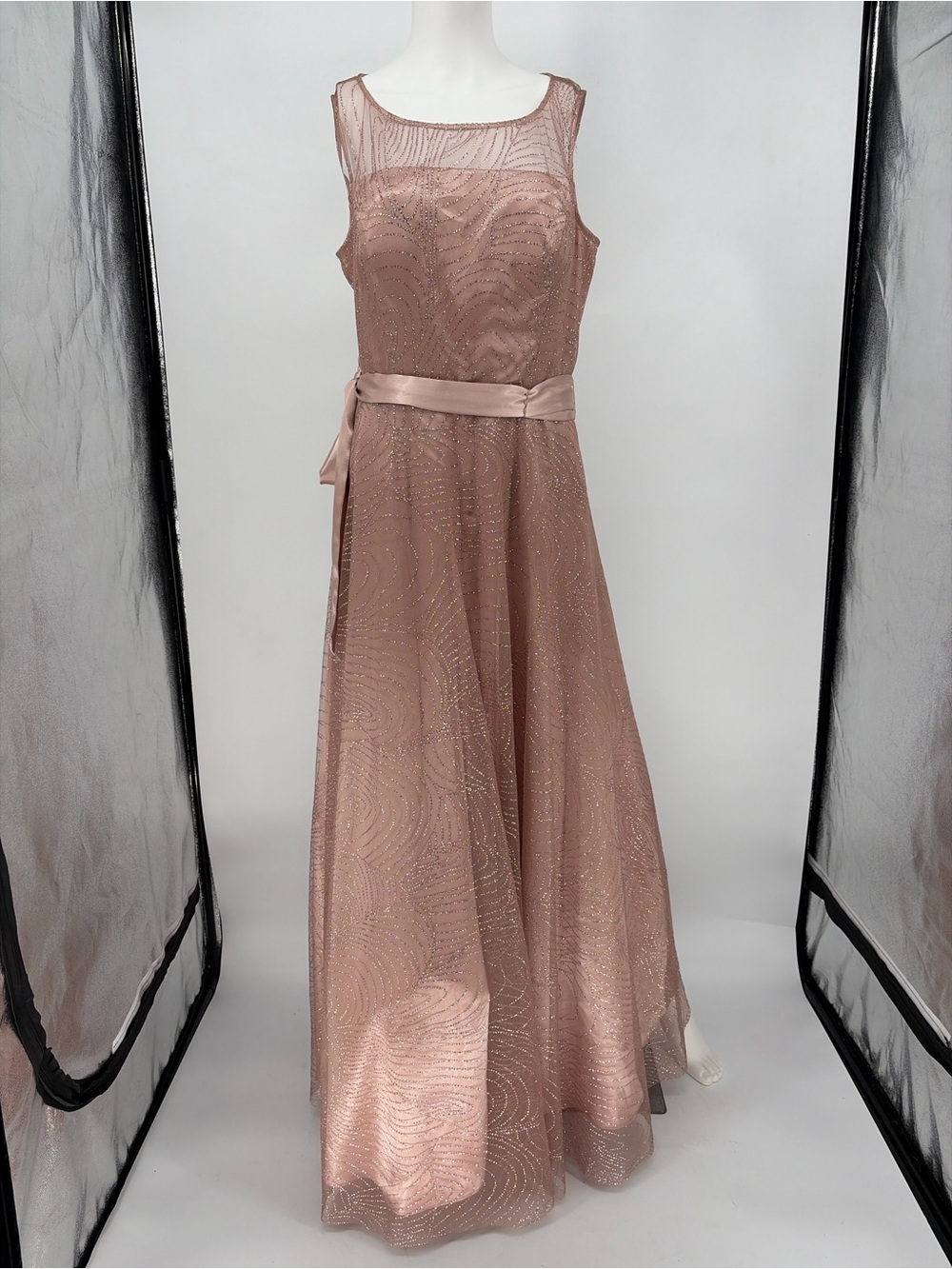 Jessica Howard Rose Gold Beaded Sleeveless Maxi Dress with Sash